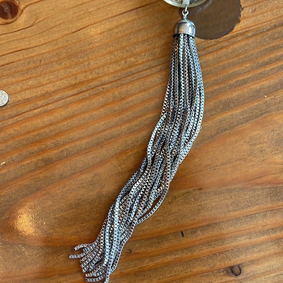 Graziano long silver necklace with glass beads and box chain tassel. - Picture 3 of 5